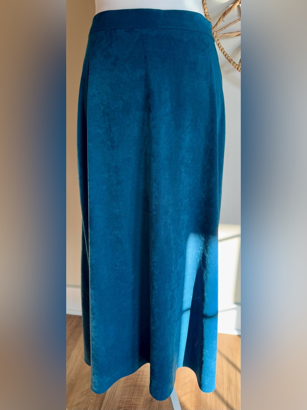Vintage Women's Teal Faux Suede Maxi Skirt Size 10